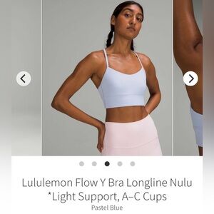 Lululemon Flow Y Bra‎ Longline Nulu *Light Support, A–C Cups Pastel Blue 6